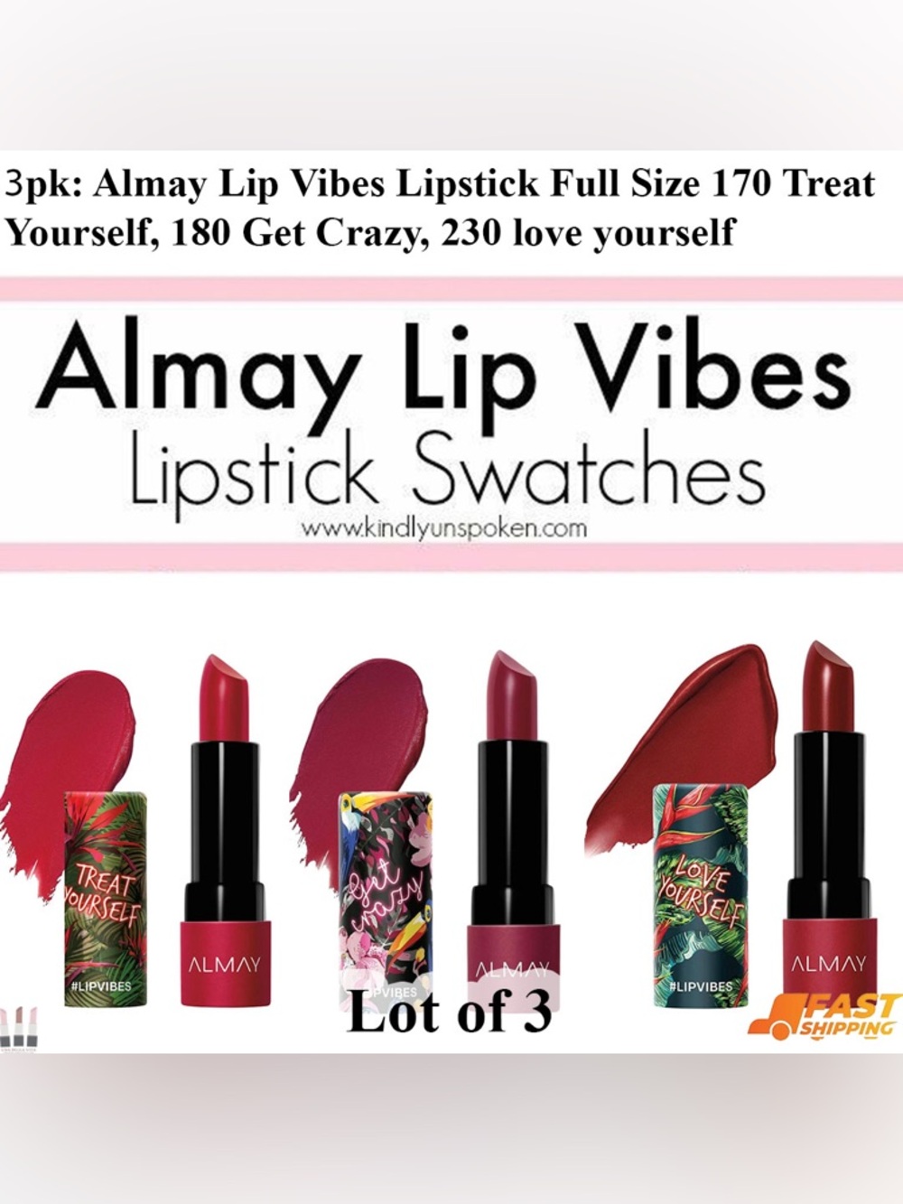 Almay Lipstick Trio — Red, Deep Pink, Berry